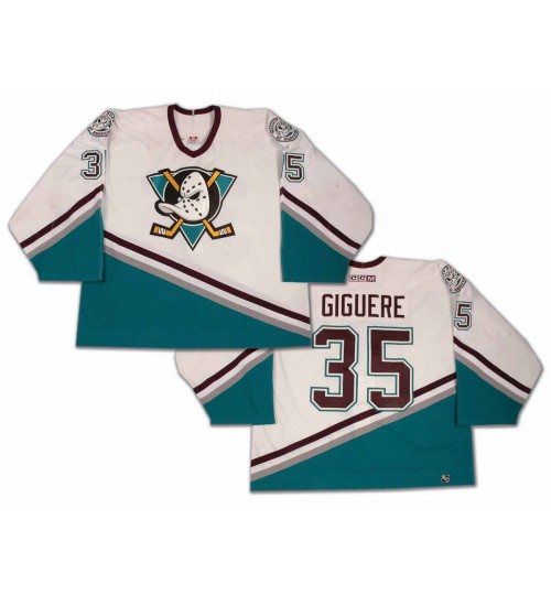 Custom 2003 Anaheim Mighty Ducks 35 Jean Sebastien Giguere Hockey Jersey White